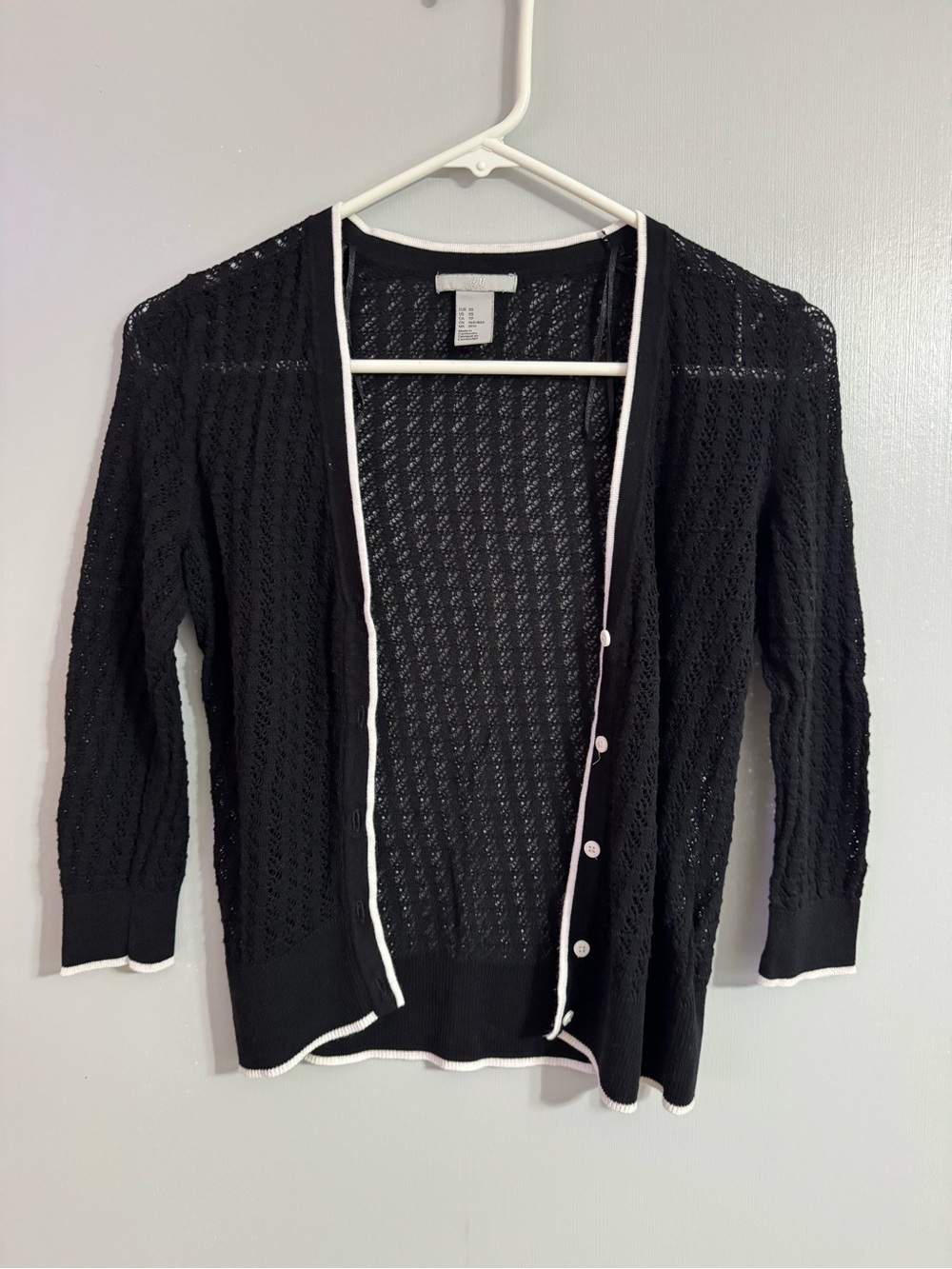 H&M Black Knit Cardigan with White Trim Size XS